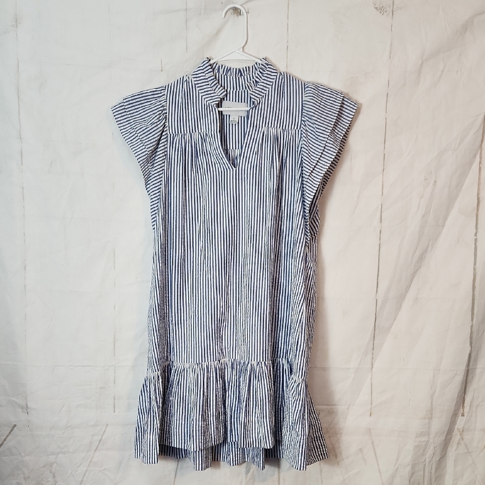 Sabina Musayev Blue White  Ruffle Hem Dress